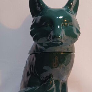 Target THRESHOLD Dark Green FOX Ceramic Cookie Jar 11 in, two pieces